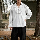 billige Topper-Punk og gotisk Kostymer i middelalderstil Renessanse قميص Store størrelser Pirat Knekt Viking Drapering Ensfarget Kostyme Herre Pirat Royal Halloween Karneval Ytelse Renessansemesse LARP Voksne Trøye