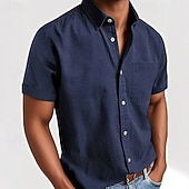  Homens Camisa Social Camisa casual camisa de botão Preto Branco Rosa Vermelho Azul Marinha Manga Curta Tecido Lapela Casual Diário Bolso frontal Roupa Elegante Moda Casual