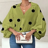 economico Arte &amp; Design Bluse-Per donna Blusa Arricciato A Pois Elegante Moderno Manica Lunga Manica a Palloncino Scollo a V Top Regolari Quotidiano Ferie Uscire Nero Rosso Blu marino Verde Albicocca Autunno Inverno
