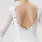 abordables Vêtements de Compétition-Robe de danse de salon pour femme, manches longues, taille strass, élégante, pour valse, tango, foxtrot, compétition – blanche