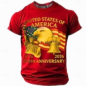  4th of July 2026 250th Memorial Day Men's 3D Print US Flag Crew Neck Short Sleeve T-Shirt Daily Street