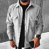 お買い得  フランネルシャツ-男性用 シャツ カジュアルシャツ フランネルシャツ ボタンアップシャツ ブラック グレー 長袖 平織り ラペル バケーション 祝日 ポケット 衣類 ポリエステル ファッション カジュアル 快適