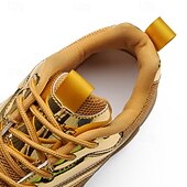 economico Sneakers Casual-Sneakers da uomo color oro metallizzato con suola spessa e finitura riflettente, scarpe da corsa alla moda con lacci per abbigliamento streetwear, da festa e casual