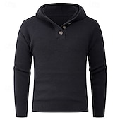 preiswerte Herrenpullover-Herren Pullover Strickpullover Gerippt Stricken Normale Oberteile Knöpfe Gestrickt Einfach Mit Kapuze Mode Basic Urlaub Alltagskleidung Bekleidung Herbst Winter Schwarz Hellgrau S M L