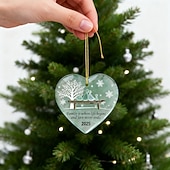 cheap Ornaments-Handmade Heart-Shaped Sea Glass Family Ornament, Timeless Heart Keepsake Pendant with with Inspirational Quotes, Sea Glass Wall Art &amp; Decor for Christmas Tree Home Garden Party Supplies