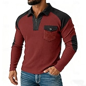 cheap Waffle Knit Tee-Men's Waffle Tee Waffle Henley Shirt Shirts With Elbow Patches Long Sleeve Lapel Quarter Zip Fall Spring &amp;  Fall Solid Color Fashion Basic Casual Pockets Patchwork Color Block Casual Street Sports