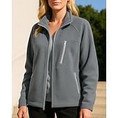 cheap Fleece &amp; 3 in 1 Jackets-Women's Solid Colored Winter Coat Full Zip Jacket Polar Fleece Jacket Fall / Winter with Pockets Long Sleeve Athleisure Windproof Warm Hiking Running Travel Vacation Blue Black White Sportswear