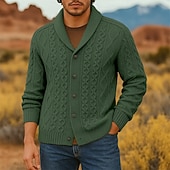 preiswerte Herren Strickjacke-Herren Pullover Strickjacke Gerippt Zopfmuster Stricken Normale Oberteile Gestrickt Einfach Schalkragen Urlaub Mode Lässig Alltagskleidung Bekleidung Frühling &amp; Herbst Schwarz Weiß S M L