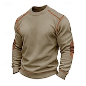 baratos Camiseta de malha waffle-Homens Camiseta Waffle Camiseta Camisetas T-shirt Manga Longa Gola Redonda Primavera Outono Bloco de cor Moda Designer Básico Patchwork Clássico Férias Rua Para Noite Preto Branco Vermelho Top Tee