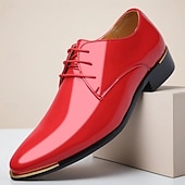 billiga Oxford-skor-Klarröda oxfordskor i konstläder för män – klassiska och bekväma skor för julmiddag och högtidssammankomster