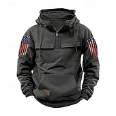 billige grunnleggende hettegensere for menn-Herre Hattetrøje Hettegenser med glidelås Svart Rosa Vin Blå Grønn Med hette Nasjonalflagg Snorer Lomme Sport &amp; Utendørs Daglig Ferie Gatemote Grunnleggende Fritid Vår Høst Klær Gensere Gensere