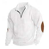 voordelige Basis Sweatshirts-Voor heren Sweatshirt Corduroy Trui met capuchon Stoppen Sweatshirt met kwartrits Abrikoos Spijkerbroekblauw Zwart Wit Leger Groen Opstaande boord Effen Lapwerk Kleurenblok Sport &amp; Outdoor Casual