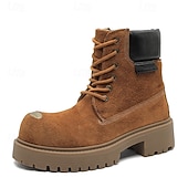 economico Stivali da lavoro-Per uomo Stivali Stivali da Lavoro Camminata Vintage Quotidiano PU Aumento Altezza Confortevole Stivali a Metà Polpaccio Allacciatura Tessuto almond Marrone scuro Nero Autunno Inverno