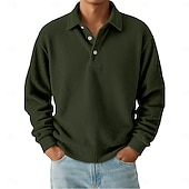 economico Polo classica da uomo-Per uomo Camicia di Velluto a Coste Testurizzato Casuale Sportivo Bavero Manica Lunga Moda Essenziale Blocco di colori Bottoni Caldo Autunno Primavera &amp; Autunno Vestibilità regolare Nero Blu scuro