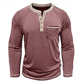 economico Magliette casual da uomo-Per uomo Maglietta Maglia Henley Camicia a Maniche Lunghe Manica Lunga Henley Primavera Autunno Blocco di colori Moda Designer Essenziale Tasche Vacanza Streetwear Uscire Rosso scuro Nero Blu marino