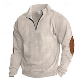 voordelige Basis Sweatshirts-Voor heren Sweatshirt Corduroy Trui met capuchon Stoppen Sweatshirt met kwartrits Abrikoos Spijkerbroekblauw Zwart Wit Leger Groen Opstaande boord Effen Lapwerk Kleurenblok Sport &amp; Outdoor Casual