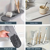 abordables Utensilios de cocina y gadgets-Bandeja de piedra absorbente para encimeras de cocina y baño: escurridor de fregadero de secado rápido con patas de madera, superficie de lufa natural, organizador de desagüe multiusos, artículo