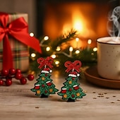 voordelige Dames ringen-Kerstboom oorbellen – glinsterende groene feestoorbellen met rode strik en feestelijke versieringen voor vrouwen