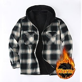 economico camicie di flanella-Per uomo Giacca-camicia Giacca camicia Giacca invernale Plaid Vacanza Abbigliamento quotidiano Bianco Rosso Blu Arancione Manica Lunga Con Cappuccio Autunno Inverno Abbigliamento Tasca Frontale
