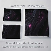 abordables Ensembles de housse de couette-Parure de lit 3 pièces en duvet motif dragon noir et violet pour grand lit, housse de couette en peluche courte douce avec 2 taies d'oreiller – Literie de chambre d'hôtel, confortable &amp; confortable