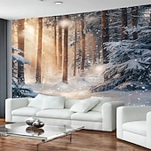 billige Veggoppheng-Vinterskog, solskinn, snølandskap, stor veggdekorasjon, fotobakgrunnsstoff, hjemmeinnredning til soverom, stue eller kontor