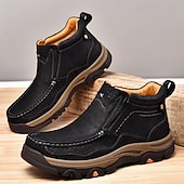 tanie Botki-brązowe, wsuwane buty męskie ze skóry ekologicznej – wygodne i wytrzymałe, z amortyzowaną wkładką, idealne do noszenia na co dzień, aktywności na świeżym powietrzu i codziennego użytku