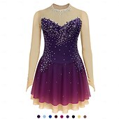 levne Šaty na krasobruslení-Šaty na bruslení Dámské Dívčí Buz Pateni Šaty Žlutá Tmavě fialová Prašná růže Slátanina Květiny Síťka Spandex Vysoká pružnost Soutěž Bruslařské oblečení Ručně vyrobeno Květinový Dlouhý rukáv Bruslen