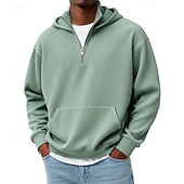 tanie podstawowe bluzy męskie-Męskie Bluza z Kapturem Bluza z kapturem na zamek błyskawiczny Czarny Biały Czerwony Granatowy Ciemnozielony Kaptur Równina Kieszeń Quarter Zip Sport i turystyka Codzienny Święto Sztruks Poliester