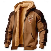 cheap Hunting Hoodies-Men's Deer Fleece Hoodie Jacket Sweatshirt Classic Military Hunting Long Sleeve Crew Neck Outdoor Camping Light Brown Brown Gray Zip Up Fall Winter Designer S M L XL 2XL 3XL