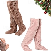 abordables la maison chaussettes-Chaussettes hautes en duvet d'oie pour Noël, nouvelles chaussettes hautes longues et pelucheuses d'hiver, chaussettes hautes en peluche