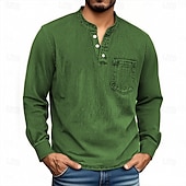 preiswerte Lässiges Henley-T-Shirt-Herren Henley Hemd T-Shirt Langarmshirt Langarm Henley Herbst Winter Retro Mode Designer Nostalgisch Mode Jahrgang Urlaub Straße Ausgehen Schwarz Rosa Marineblau Top T-Shirt für Herren