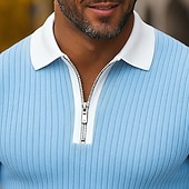 economico Polo Classico da Uomo-Per uomo Top a Maglia a Coste Polo da Golf Streetwear Casuale Bavero Manica Lunga Essenziale Moderno Semplice Cerniera Bottoni Primavera Autunno Tutte le stagioni Vestibilità regolare Bianco Blu