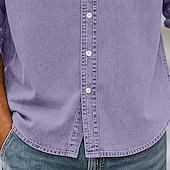 baratos camisa de botão masculina-Homens Camisa Social Camisa casual camisa vintage camisa de botão Vinho Azul Marinha Manga Longa Tecido Lapela Casual Streetwear Bolsos Roupa Algodão Elastano Vintage Moda Retro Vintage