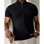 economico Polo classica da uomo-Per uomo Polo Polo con zip a un quarto Abbigliamento quotidiano Data Zip a un quarto Manica Corta Moda Essenziale Semplice Jacquard Cerniera Estate Vestibilità regolare Nero Bianco Blu marino