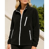 cheap Fleece &amp; 3 in 1 Jackets-Women's Solid Colored Winter Coat Full Zip Jacket Polar Fleece Jacket Fall / Winter with Pockets Long Sleeve Athleisure Windproof Warm Hiking Running Travel Vacation Blue Black White Sportswear