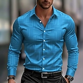 abordables Chemise en Satin pour Homme-Homme Grille / Carreaux Formes Géométriques Chemise Chemise en satin Chemise habillée manche longue Mode Décontractée Vacances Tenue Quotidienne Été Printemps Automne Col Rabattu Impression 3D