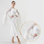 abordables Vêtements de Compétition-Robe de danse de salon pour femme, manches longues, taille strass, élégante, pour valse, tango, foxtrot, compétition – blanche