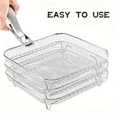 baratos Utensílios &amp; Aparelhos de Cozinha-Conjunto de acessórios para fritadeira de ar de aço inoxidável de 3 níveis - bandejas empilháveis para forno e fritadeira de ar, laváveis na máquina de lavar louça, ideais para cozinhar de forma