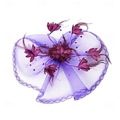 cheap Fascinators-Fascinators Tulle Fedora Hat Wedding Tea Party Horse Race Cocktail Elegant Vintage Simple With Feather Headpiece Headwear