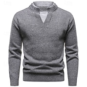 tanie suéter de los hombres-Men's Sweater Pullover Sweater Jumper Ribbed Knit Regular Tops 2 in 1 Knitted Plain High Neck Knitwear Contemporary Casual Daily Wear Clothing Apparel Fall &amp; Winter Black Light Grey M L XL