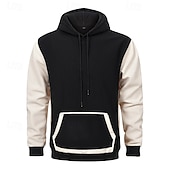 Χαμηλού Κόστους βασικά ανδρικά κουκούλα-Ανδρικά Φούτερ με Κουκούλα Μαύρο Πράσινο Χακί Χακί Μπεζ Με Κουκούλα Συνδυασμός Χρωμάτων Κορδόνι Κουρελού Τσέπη Αθλήματα &amp; Ύπαιθρος Καθημερινά Αργίες Βαμβάκι Κομψό στυλ street Βασικό Καθημερινό