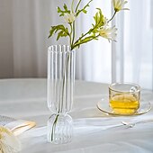 Недорогие Скульптуры-1 шт. Современная и простая декоративная ваза в полоску, прозрачное стекло, гидропонная цветочная композиция, небольшая цветочная ваза для гостиной, обеденного стола, подходит для семейного обеденного