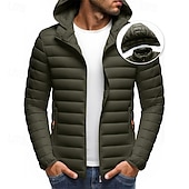 voordelige Heren donsjassen &amp; parka's-Voor heren Winterjas Pufferjas Gewatteerde jas Zak Polyester Vakantie Alledaagse kleding Afspraakje Normaal Modieus Casual Comfortabel Thermisch Warm Winter Effen / effen kleur Zwart Wit Geel Rood