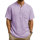 levne Pánské popover košile-Pánské Košile Popover košile Letní košile Košile pro volný čas Plážová košile Černá Bílá Světle zelená Tmavě zelená Fialová Krátký rukáv Bez vzoru Kulatý límeček Dovolená Havajské Kapsy Oblečení