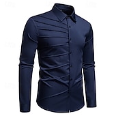 preiswerte Businesshemden für Herren-Herren Hemd Kleidhemd Knopfhemd Einfach Hochzeit Party Schwarz Weiß Wein Marineblau Langarm Revers Frühling Herbst Bekleidung Patchwork