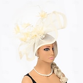 cheap Fascinators-Fascinators Tulle Fedora Hat Wedding Tea Party Horse Race Cocktail Elegant Vintage Simple With Feather Headpiece Headwear