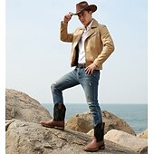 Men's Classic Cowboy Boots – Two-Toned Brown and Black Faux Leather with Distinct Stitching, Timeless Western Design for Casual Wear, Outdoor Adventures and Rodeo Events cheap Cowboy & Western Boots-Men's Classic Cowboy Boots – Two-Toned Brown and Black Faux Leather with Distinct Stitching, Timeless Western Design for Casual Wear, Outdoor Adventures and Rodeo Events