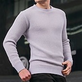 preiswerte Herrenpullover-Herren Pullover Strickpullover Gerippt Stricken Normale Oberteile Gestrickt Einfach Rundhalsausschnitt Mode Basic Urlaub Alltagskleidung Bekleidung Herbst Winter Schwarz Marineblau M L XL