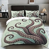 preiswerte Bettbezug-Sets-Unterwasserwelt Seestern &amp;3-teiliges Daunenbettbezug-Set mit Oktopus-Motiv für Queensize-Betten, weicher Bettbezug mit 2 Kissenbezügen – Hotel &amp;Gästezimmerbettwäsche, gemütlich &amp; komfortabel