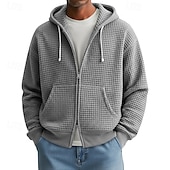 baratos hoodies básicos dos homens-Homens Moletom Full Zip Hoodie Moletons Waffle Adamascado Branco Vermelho Azul Marinha Verde Escuro Com Capuz Tecido Zíper Textura Desportos e Ar livre Casual Diário Roupa de rua Legal Roupa de